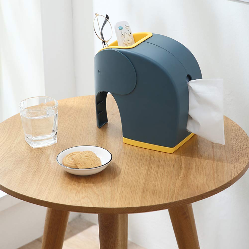 Elinala Porta Fazzoletti, Porta Penne per Scrivania, Scatola Portaoggetti da Tavolo Creativa Multifunzionale a Forma di Elefante per Fazzoletti, Penne, Pennelli per Il Trucco, Telecomandi (Blu