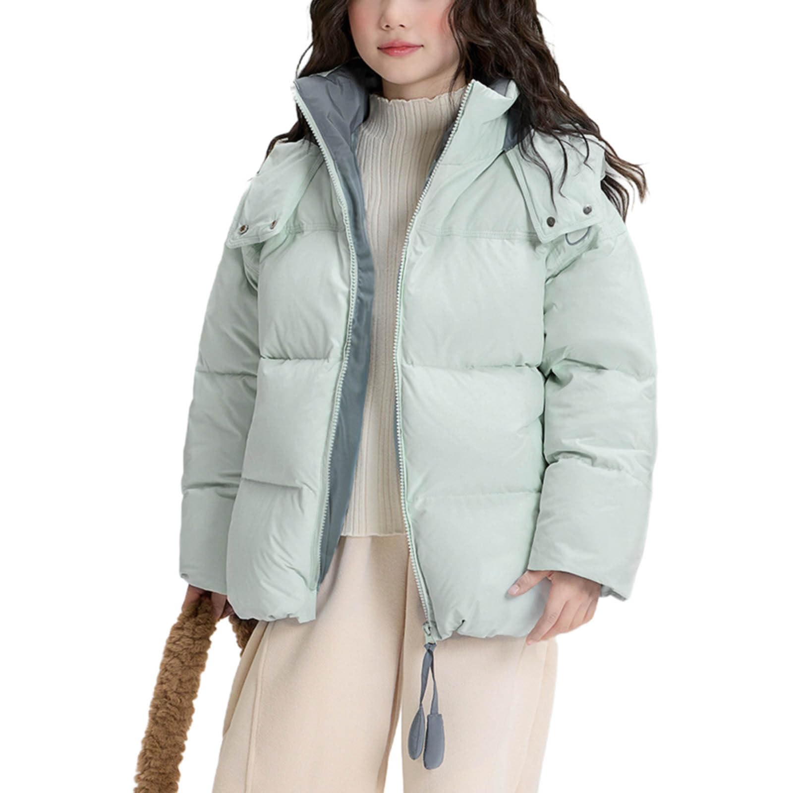 Daunenjacke Mädchen Outdoorjacke Einfärbig Outwear Warme Pufferjacke Winddichte Casual Leichte Jacken für Mädchen Verdickt Kinderjacke Langarm Tops Fleecejacke Winterjacke mit Kapuze 5-15 Jahre
