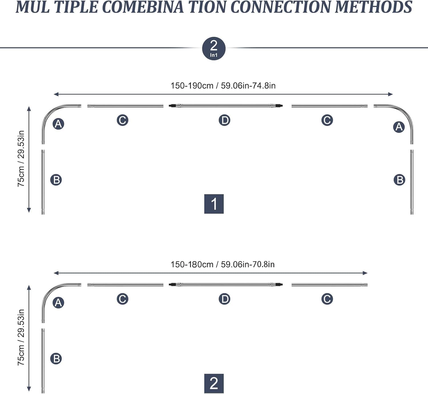 Shower curtain rod U/L shapd 29.5"x(59"-75") x29.5", adjustable shower curtain rod never rusts, curved shower curtain rod for bedroom, bathtub, closet, dressing room contains 24 hooks - silver U Shaped Silver