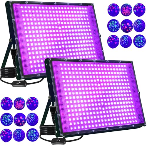 2 Pack 300W Blacklight 336 LEDs, UV Lamp Black Lights for Glow Party, 395nm, IP65 Outdoor Black Light Fixture for Halloween, Glow in The Dark Party, Fluorescent Poster Tapestry, Body Painting