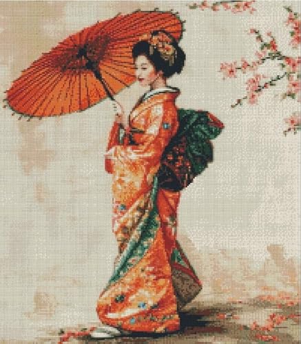Max Stitch Design Black/White Lady In Kimono Counted Cross Stitch Kits, 14Ct,200X200 Stitch, 36X36cm Cotton Counted People Cross Stitch Kit