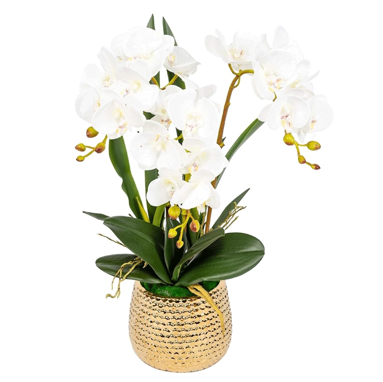 MYUYEE Artificial Flower With Porcelain Vase Faux Orchids Pu Artificial Phalaenopsis Flowers Home Artificial Orchid 21In Fake Floral