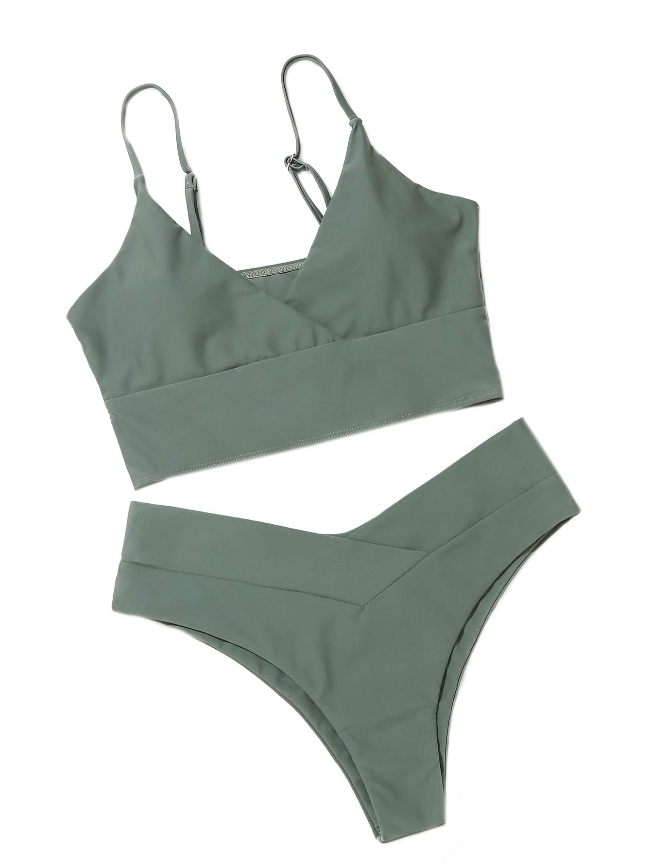 Buy SheIn Women's Swimsuit Wrap V Neck Sleeveless Bikini Top and High