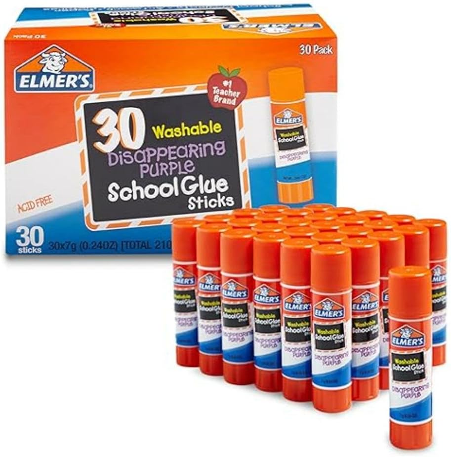 Disappearing Purple School Glue Sticks, Washable, 7 Grams, 30 Count - Posters, Back to School, Bulk Pack for Classrooms, #1 Teacher Brand