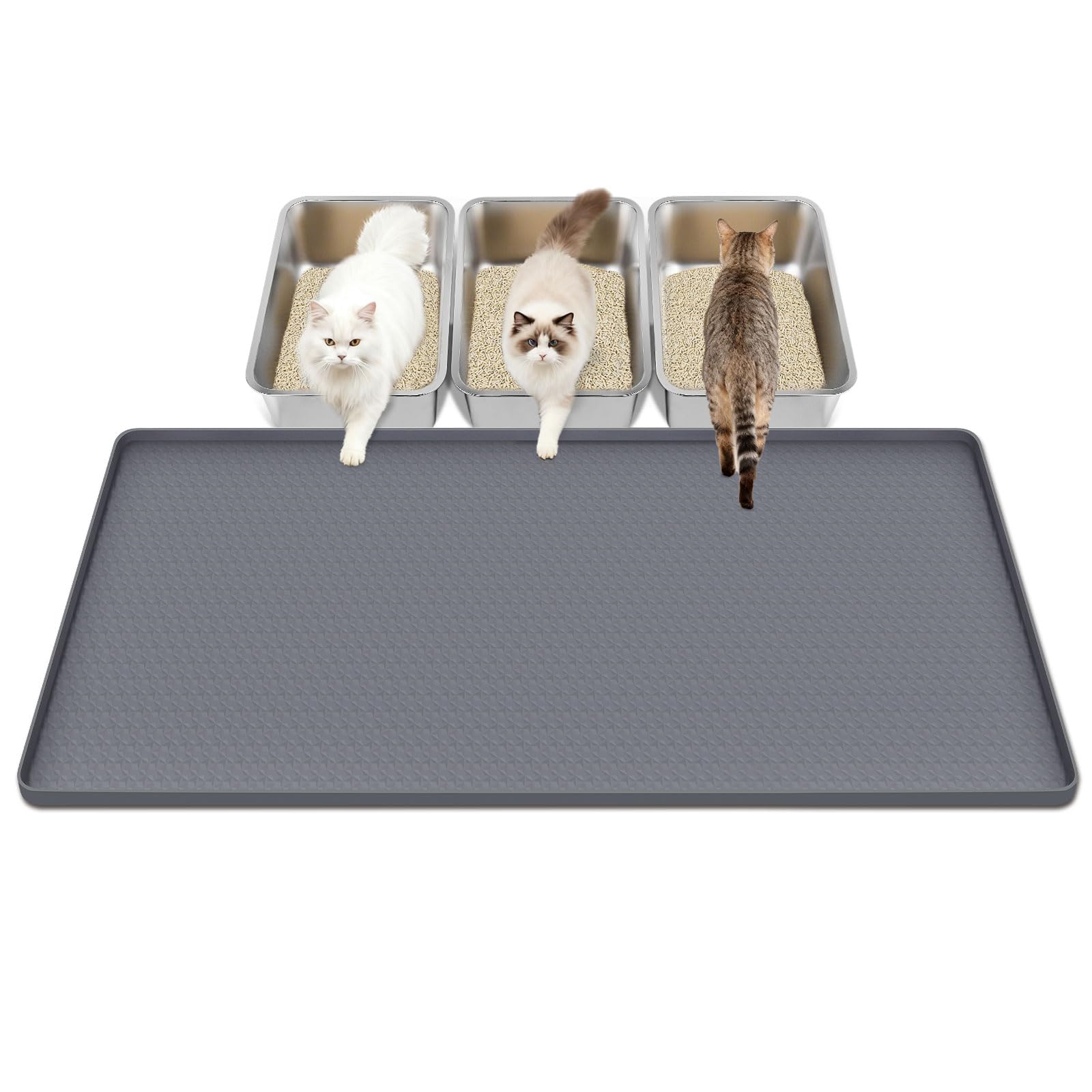 Kalolary - Alfombrilla de silicona extragrande para arena de gatos, 51 x 25.6 pulgadas, alfombrilla de silicona para atrapar el suelo (diamante gris)