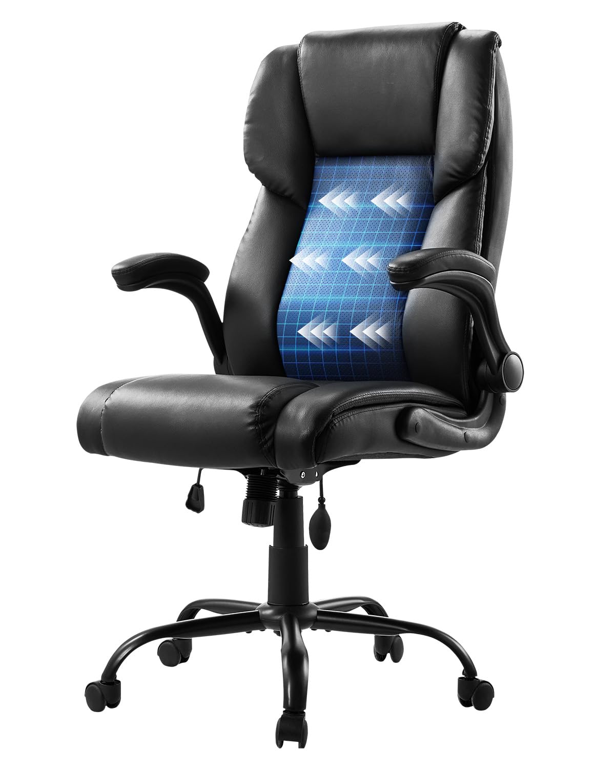 VEVOR Sedia Girevole da Ufficio con Braccioli Ribaltabili Cuscino Lombare, Poltrona Direzionale Ergonomica, Sedile da Ufficio in Pelle PU, Carico max. 136,​08 kg Altezza Regolabile, Sedia da Studio