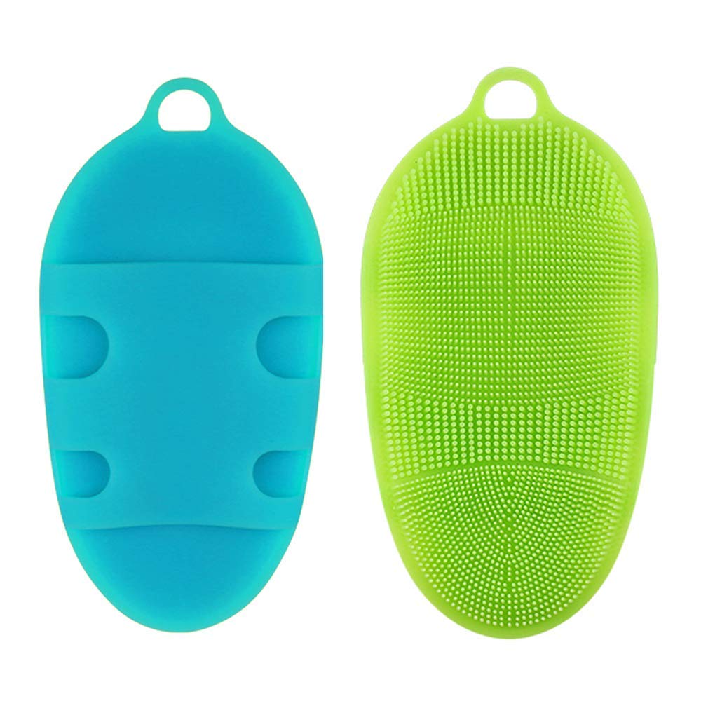 FASBEL Silicone Body Brush Soft Bath Cleaning Tool Massage Shower Scrubber Exfoliating Glove (Blue/Green) : Beauty & Personal Care