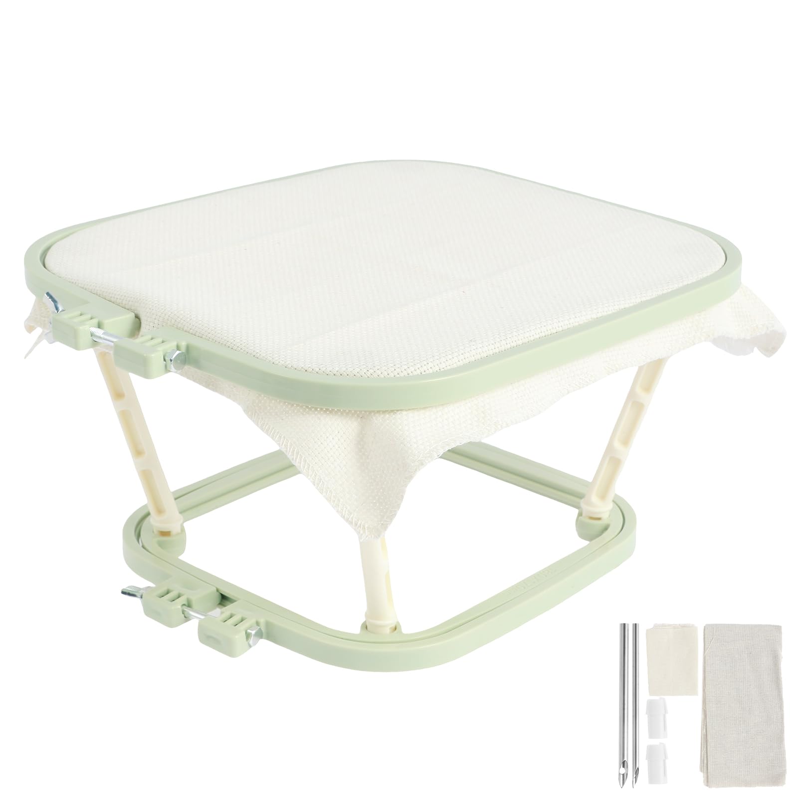 Adjustable Embroidery Frame Lap Stand,Embroidery Stitch Stands Double Layer with Cross Stitch Hoop Tool,Sitting Embroiderys Hoop for Stitching Home Craft Projects and Fabric Handling(Green,B)