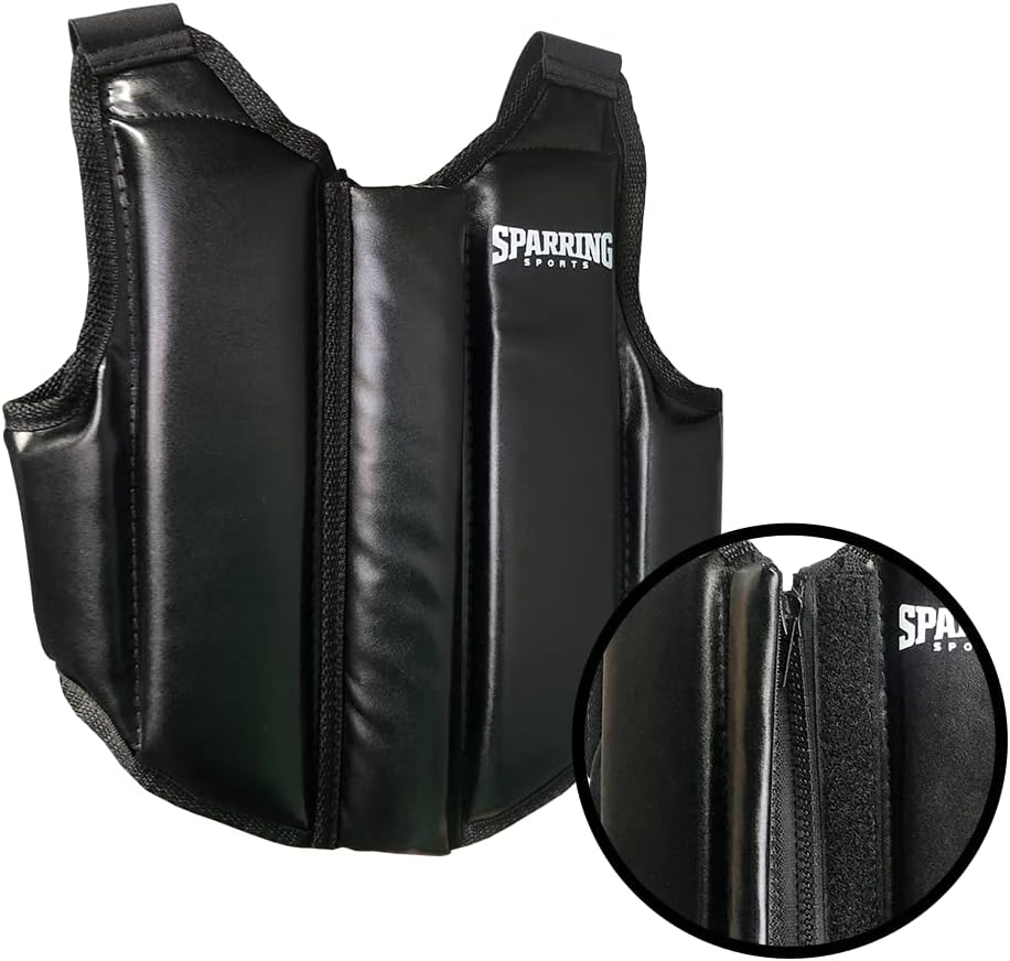 Martial Arts Chest Guard Protector with Double Zip Up Velcro Front Closure for