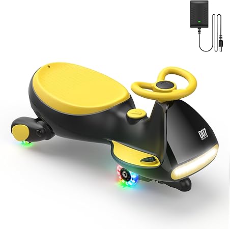 FanttikRide N7 Classic Electric Wiggle Car with Pedal, Rechargeable Battery, Ride on Toys, Swing Car, 2 Speeds, Anti-Rollover, Flashing Light Wheels, Bluetooth, for Ages 3 and Up, 150 Lbs, Yellow