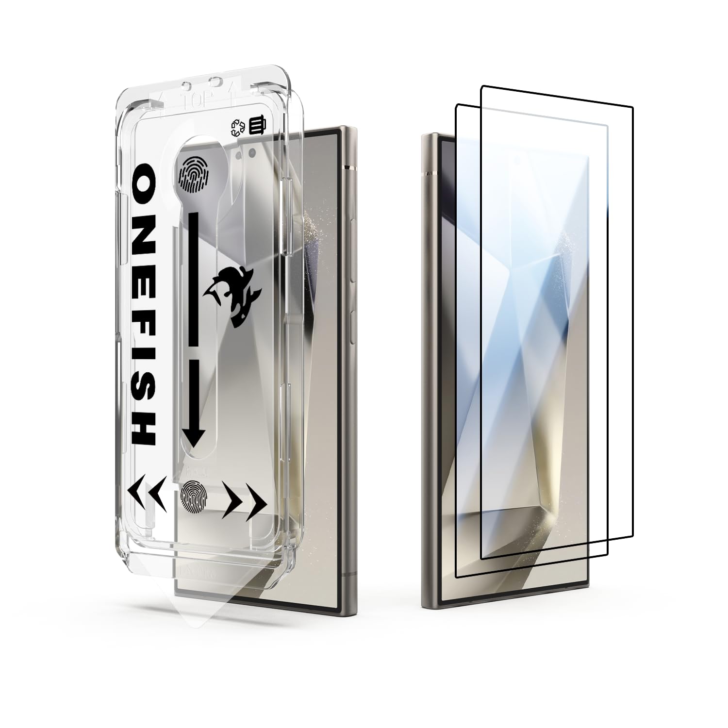 OneFish Screen Protector Compatible with Samsung Galaxy S24 Ultra[6.8 Inch], 9H Tempered Glass, HD Clear, Scratch Resistant, 10s Auto Dust-Elimination Installation, Support Fingerprint Unlock,2 Pack