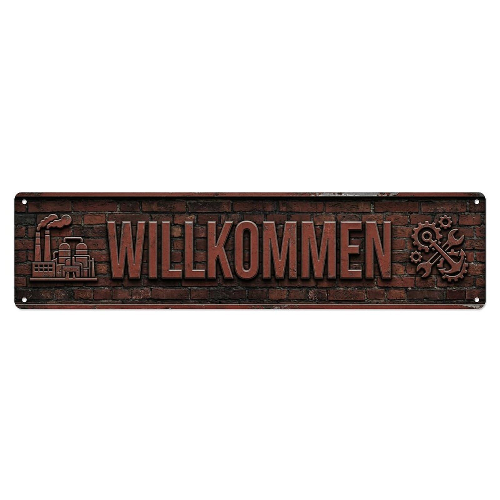 Okahys 4X16inch(10X40cm) Brick Red Industrial Urban Welcome Metal Tin Sign