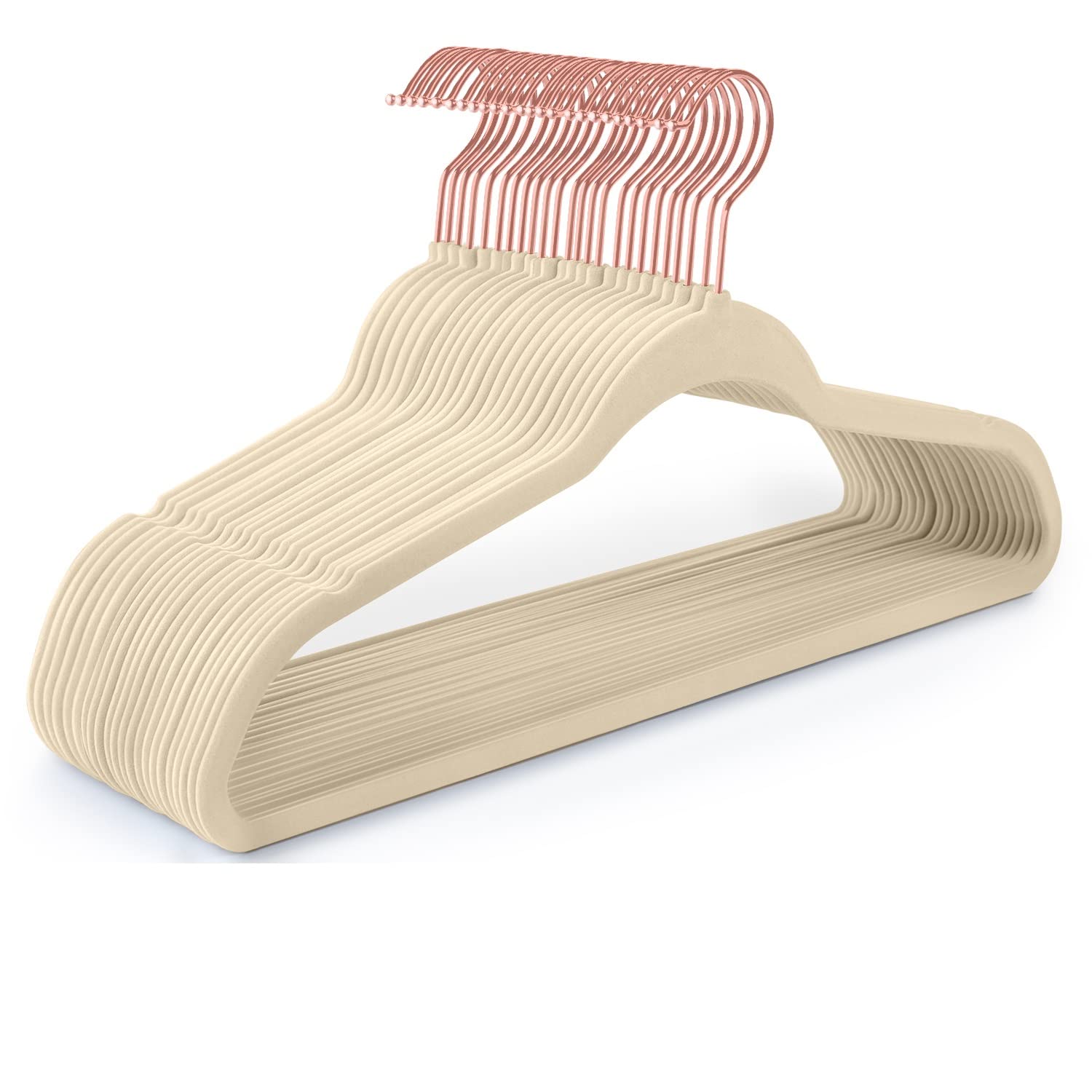 Premium Velvet Hangers Rosegold Nonslip,Heavy Duty,Clothes Hangers,Huggable Suit Hangers,Space Saving Felt Adult Hangers Slimline Hanger Closet Organizer Standard Copper (50, Ivory)