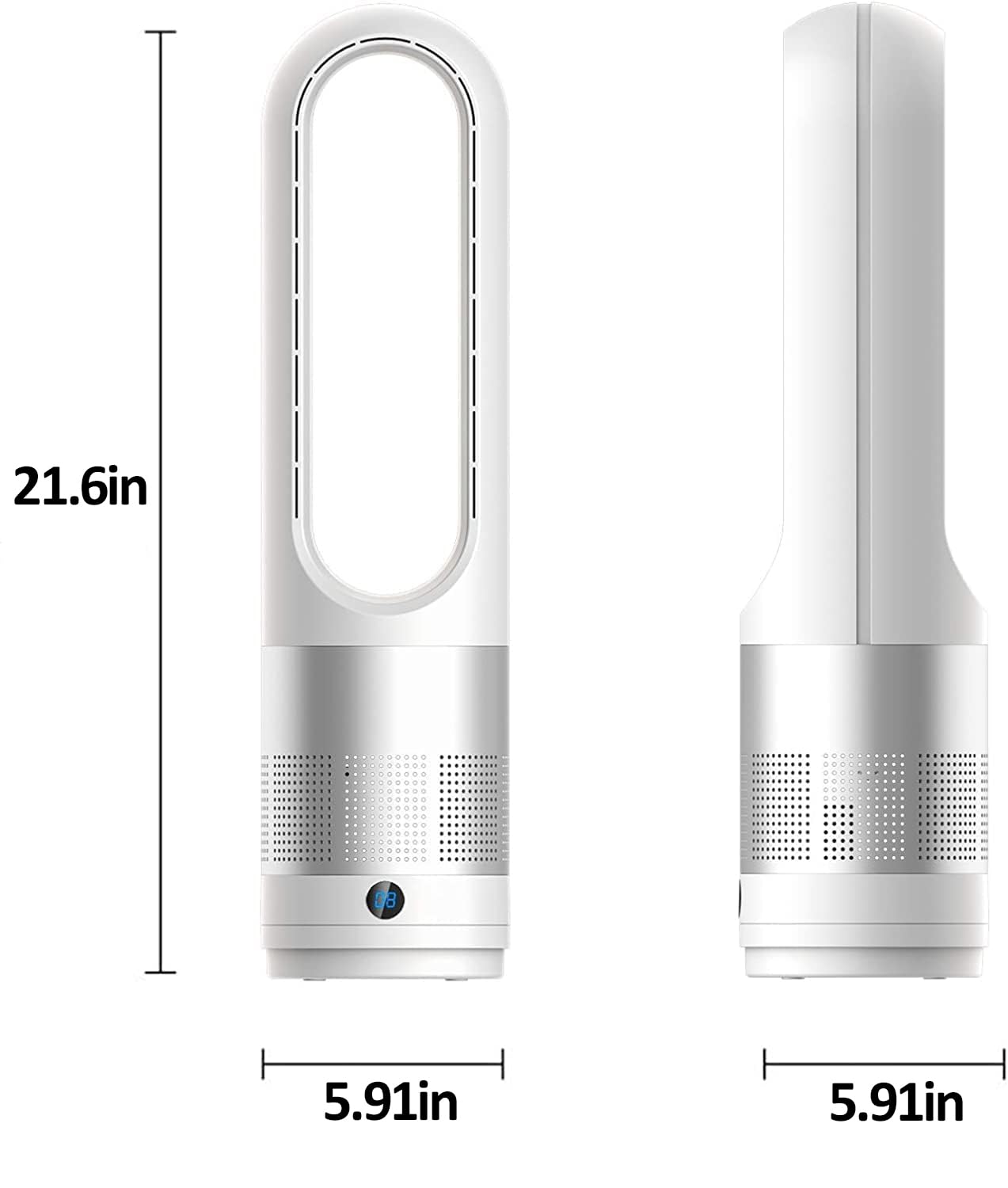 Ventilador de refrigeración sin aspas, ventilador de torre de 22 pulgadas, ventilador de pedestal oscilante de 80° con control remoto, 8 velocidades, temporizador de 8 horas, pantalla LED con 6