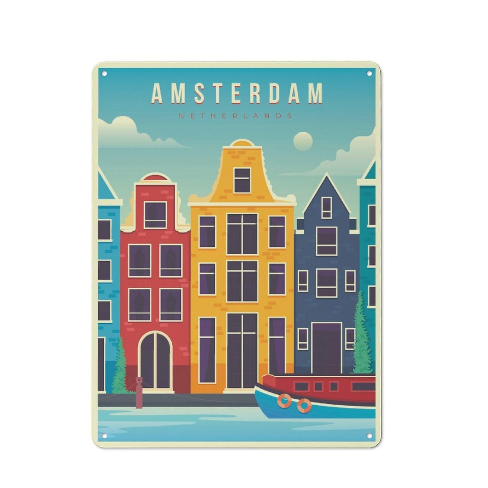 Junmoney Style-5 Outdoor Room Shed Metal Sign 40X30cm Featuring Amsterdam Netherlands Travel (3), Utility Space Decor For Patio Bar, Workshop, Shed Or Kitchen