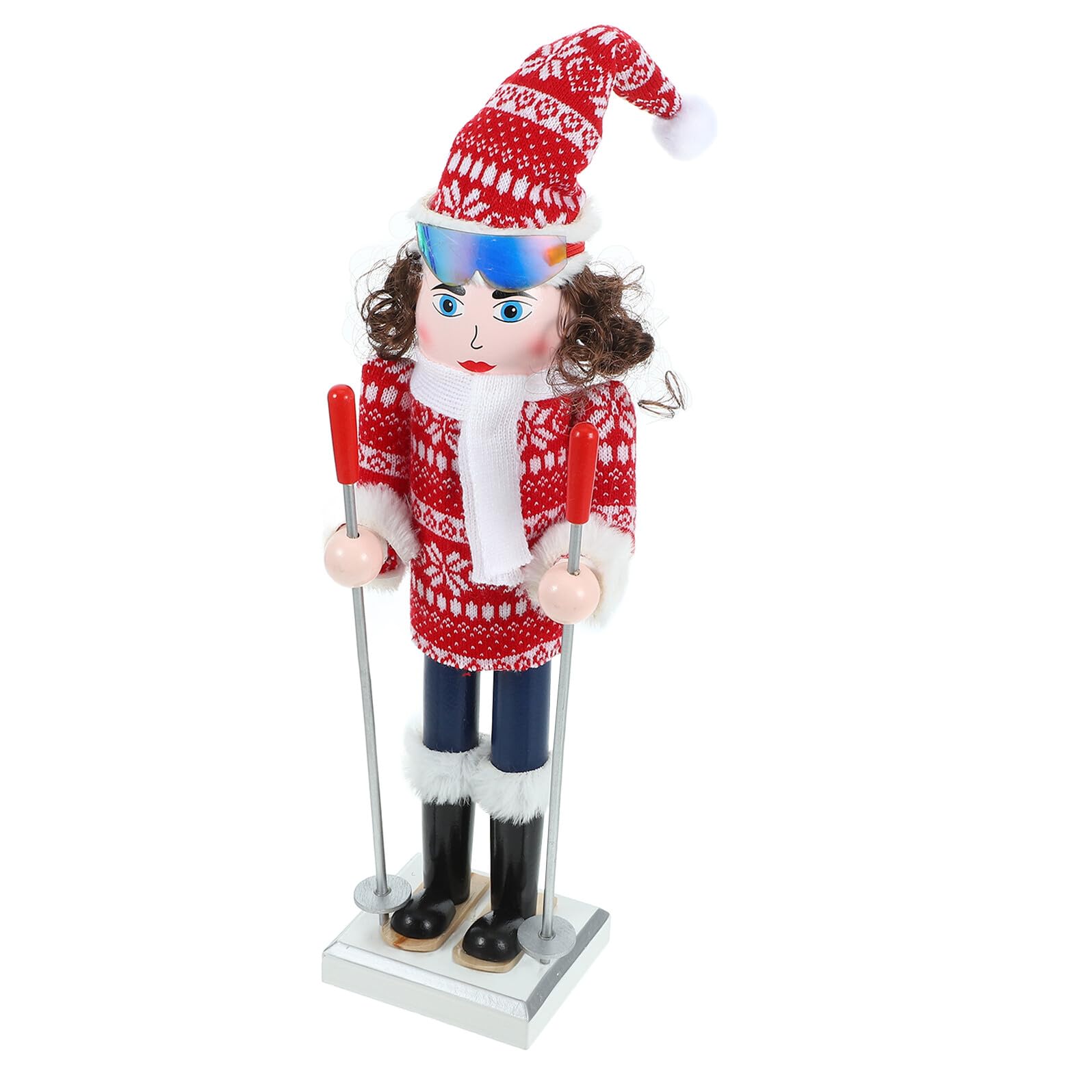 Figurine Casse-Noisette en bois 38 cm Gatuida ornement festif traditionnel de Noël skieuse