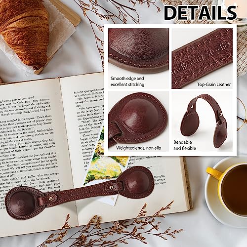 Image of Leather Weighted Book Page Holder for Women Men, Book Weight Page Holder for Book Lovers, Book Accessories Gift for Reading Lovers (Umber)