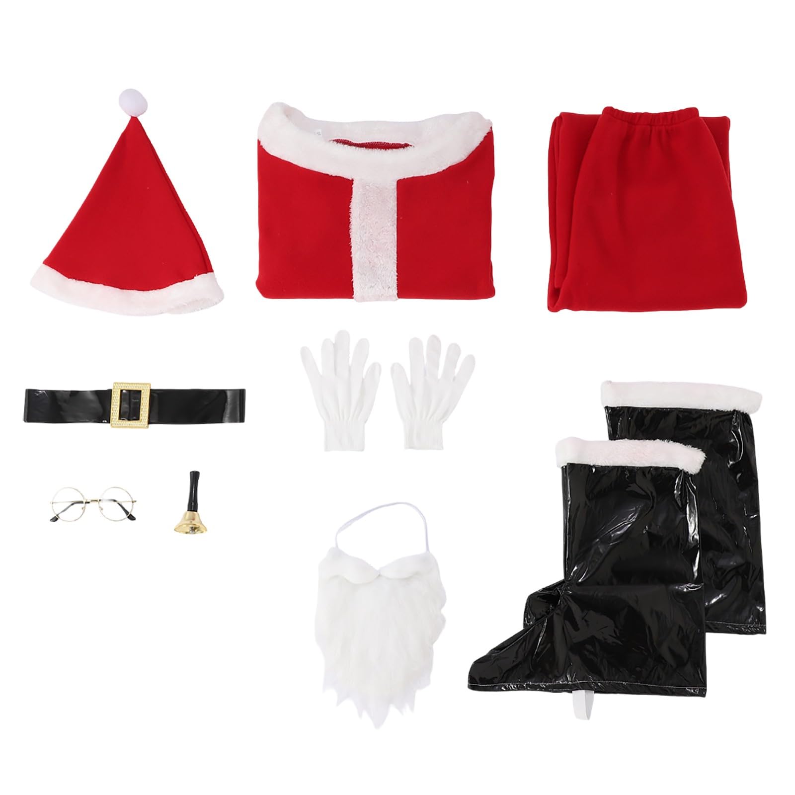 Faschingskostüme Damen Weihnachtsmann Kostüm Set Herren 9 Teilig Rot Samt Mütze Bart Hose Stiefel Cosplay Weihnachtsmannkostüm Herren Komplett