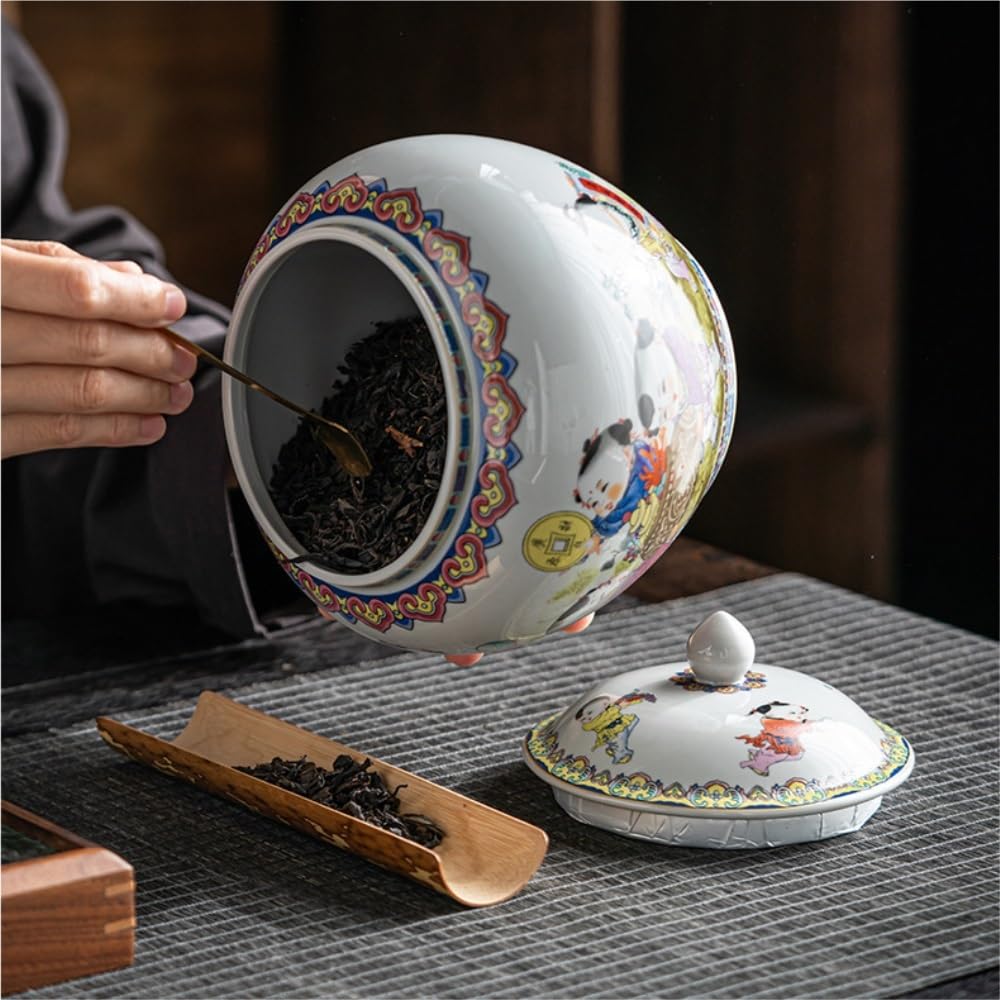 XYNSNDB Pojemnik na herbatę ceramiczny luzem pojemnik do przechowywania herbaty słoik gospodarstwa domowego o dużej pojemności zamknięty słoik Retro zestaw do herbaty pojedynczy słoik pusty słoik