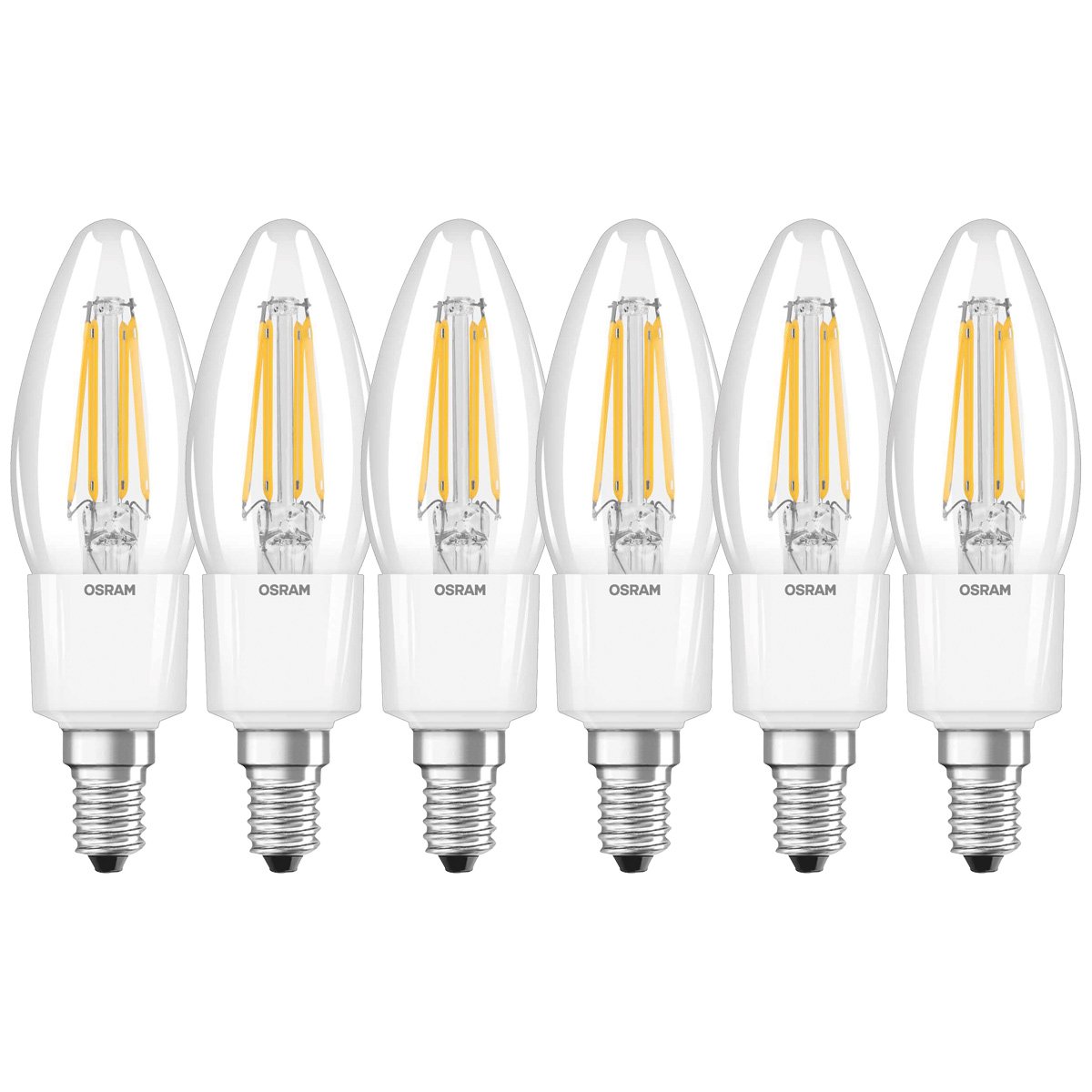 OSRAM Lampa LED | Trzonek: E14 | Ciepły biały | 2700 K | 5 W | przezroczysta | LED Retrofit CLASSIC B DIM [Klasa efektywności energetycznej A+] | 6 sztuki