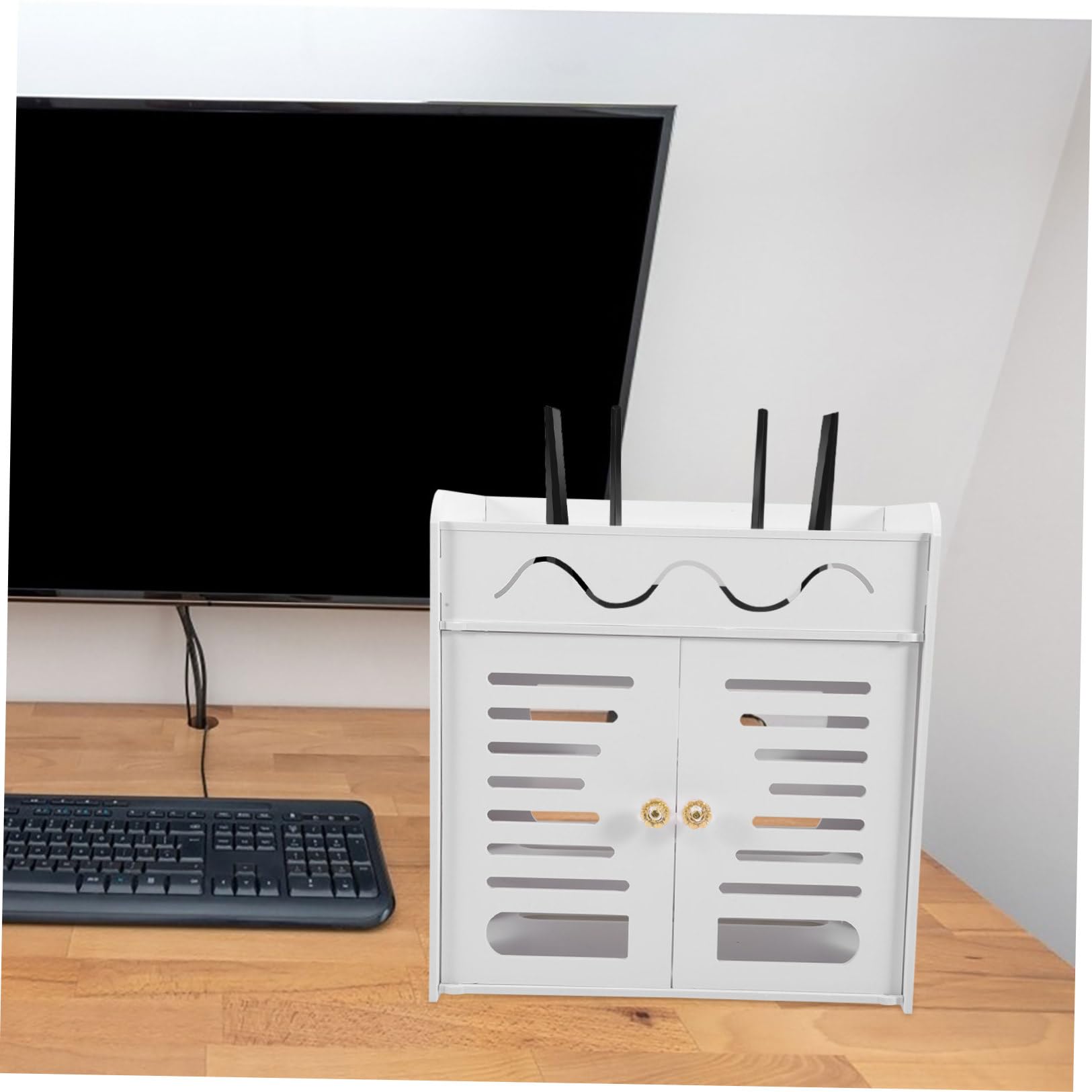 ULTECHNOVO Contenitore per Router a 4 Strati Doppia Porta in Plastica Scatola Organizer Cavi per Casa e Ufficio Supporto di Archiviazione senza Punzonatura per Gestione Cavi Elettrici