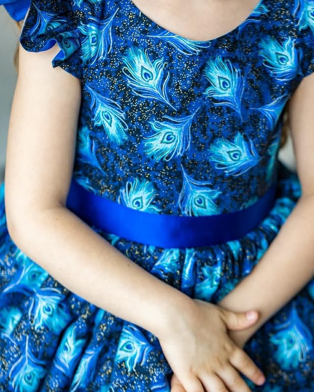 Image of Niren Enterprise Blue Dragon Peacock Feather ptinted Baby Girl Dress and Frock