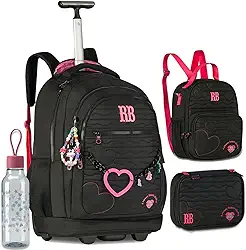 Kit Mochila Rodinhas Rebecca Bonbon RB 27009 Preta com Lancheira, Estojo Box e Garrafinha coleção 2026