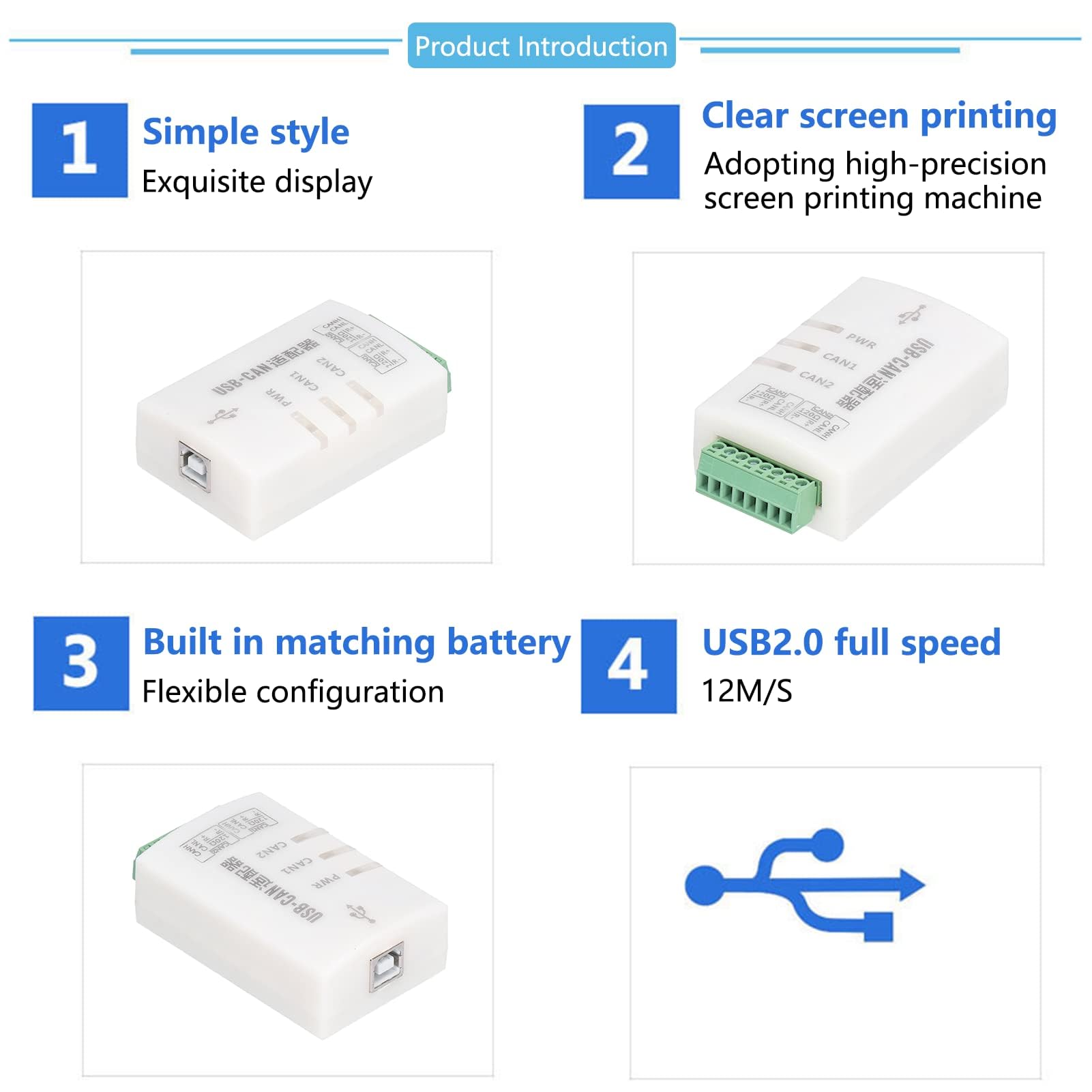 Analizador de Bus CAN Adaptador USB de 2 Canales con Cable USB Herramienta de Desarrollo CAN para el Software ZLG Trythink New Energy(2A)