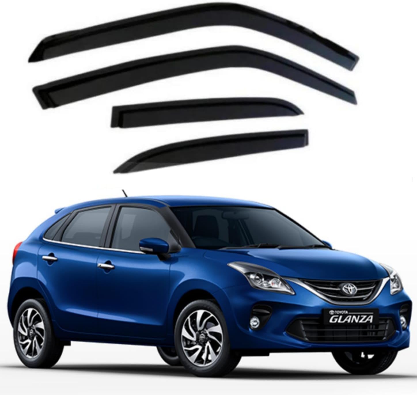 Front Rear Left and Right Unbreakable Door Window Visor Wind Rain Guard Deflector Trim Compatible with Toyota Glanza (2022 Onwards)