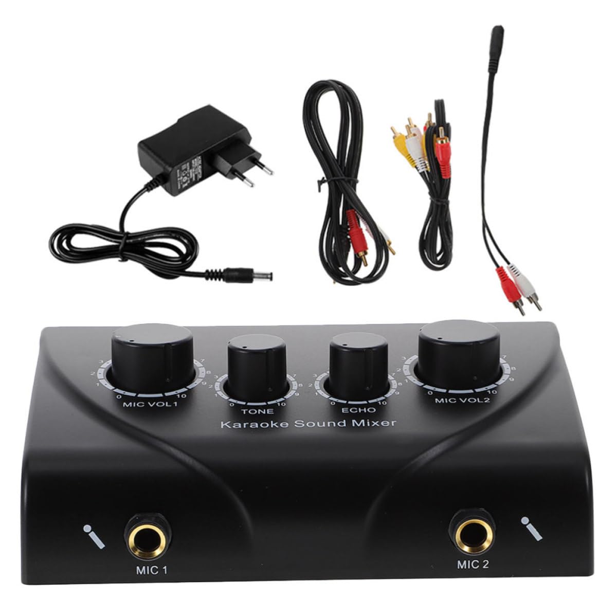 POPETPOP Mélangeur de Karaoké Professionnel Matériel Abs Noir avec Double Entrée Microphone et Câble, Système de Mixage Audio et Composants Électroniques pour Scènes et Familles