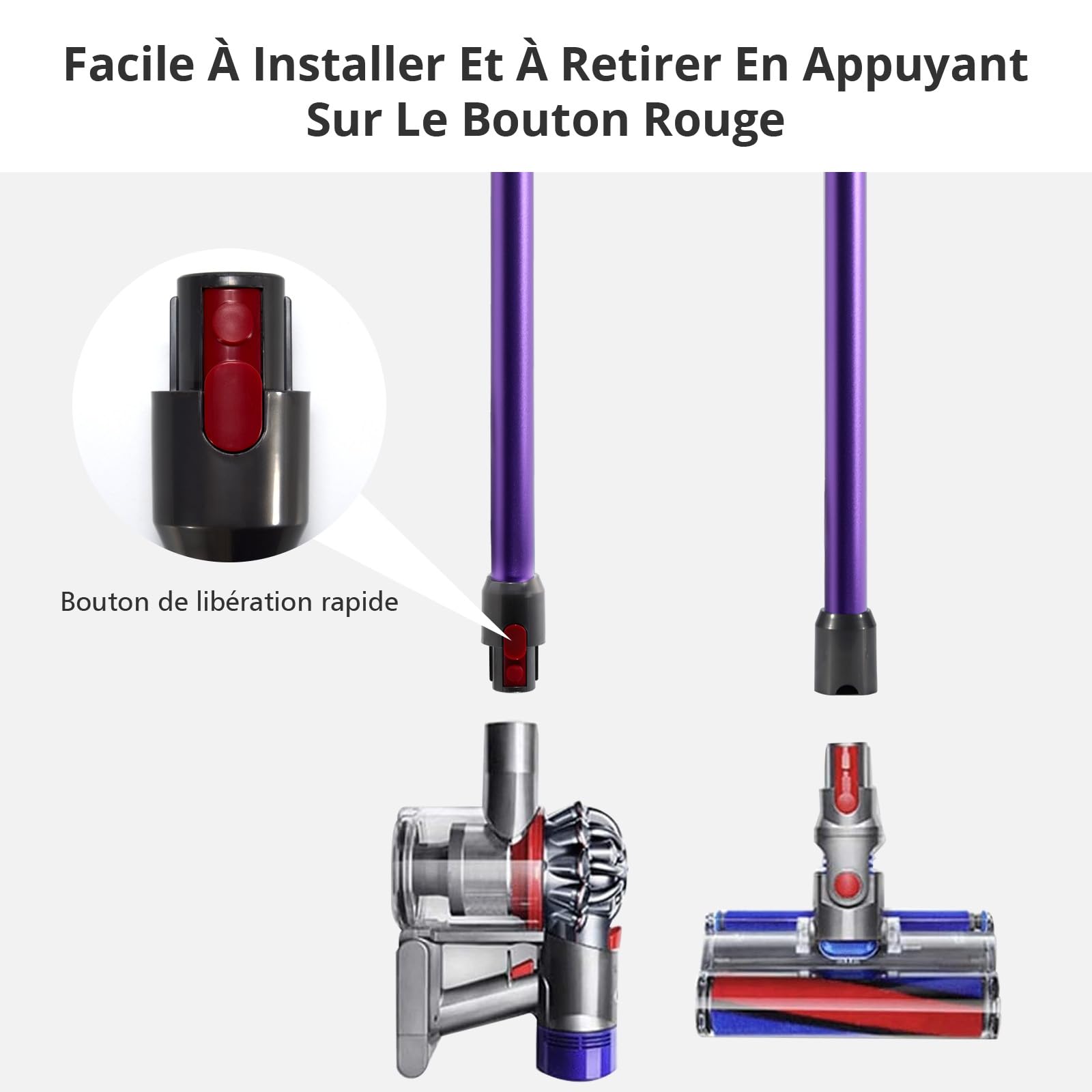 Cheerhom Rura teleskopowa, rura przedłużająca, rura kompatybilna z Dyson V7, V8, V10, V11, V15, odkurzacz do miotły, długość 73 cm, przedłużenie drążka do Dyson z dwiema małymi szczotkami, fioletowa