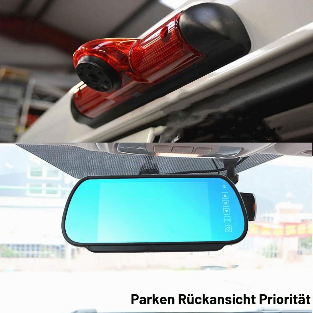 Auto Dritte Dach Top Mount Bremsleuchte Kamera Bremslicht Rückfahrkamera für Citroen Jumper/FIAT DUCATO X250 / Peugeot Boxer +7.0" Zoll Monitor TFT Bildschirm LKW KFZ LCD Display E-Mark