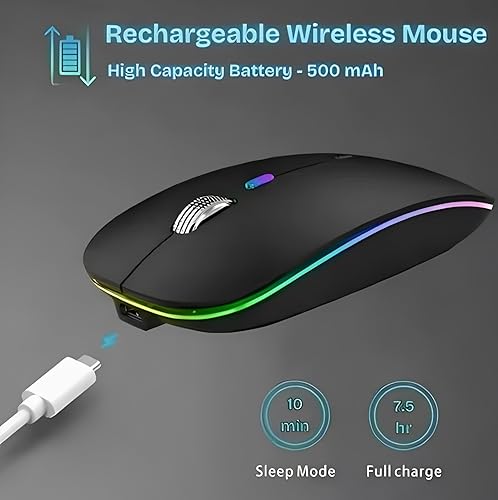 Miniatura 7 de Ratón mágico inalámbrico Bluetooth  Recargable, retroiluminación RGB delgada, receptor Nano USB tipo C de 2.4 GHz, conexión de modo dual para