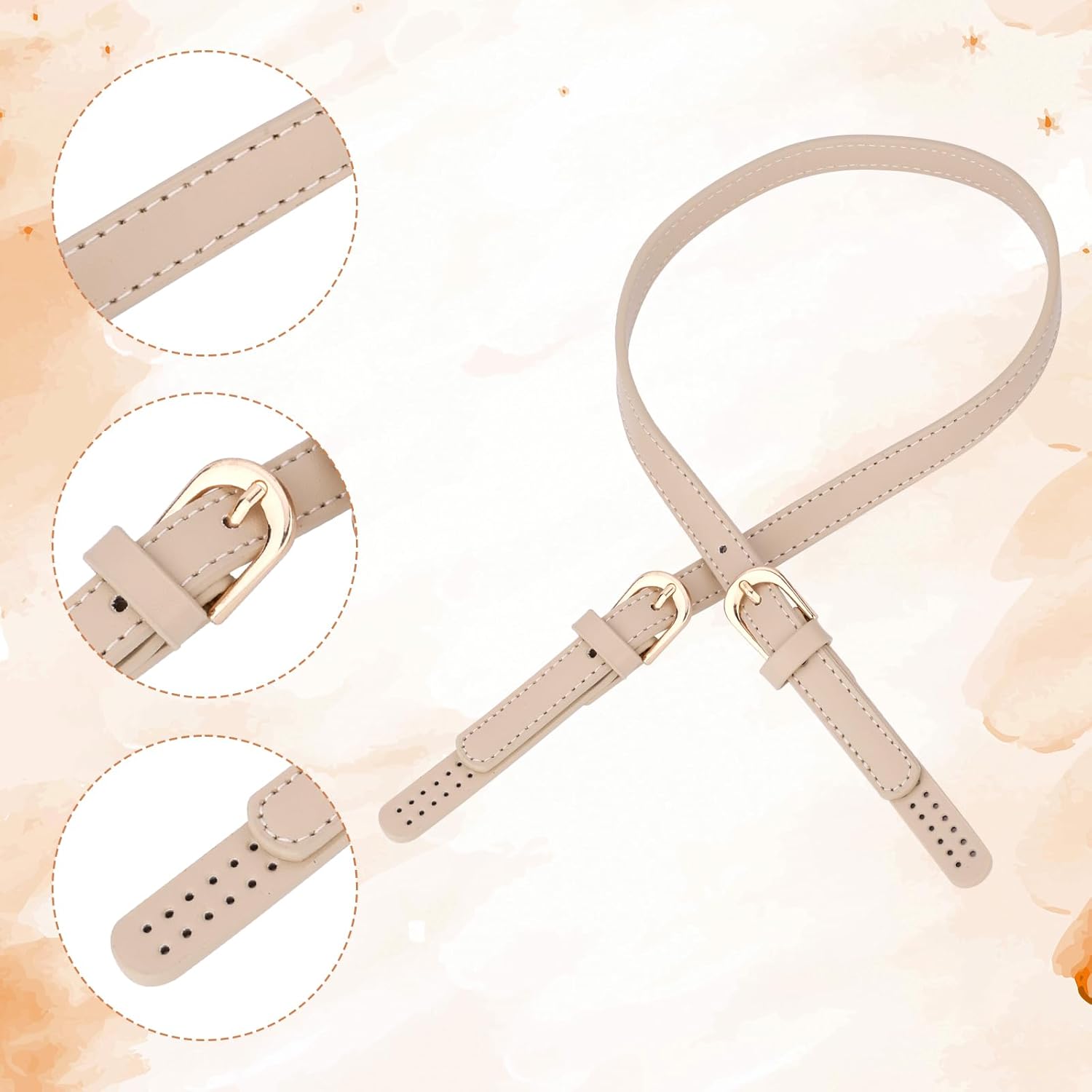 2pcs Purse Strap Leather Handles, Adjustable Leather Bag Handles Purse Shoulder Strap Replacement Purse Straps Replacement Straps for Handbags Tote (Beige) - Image 4