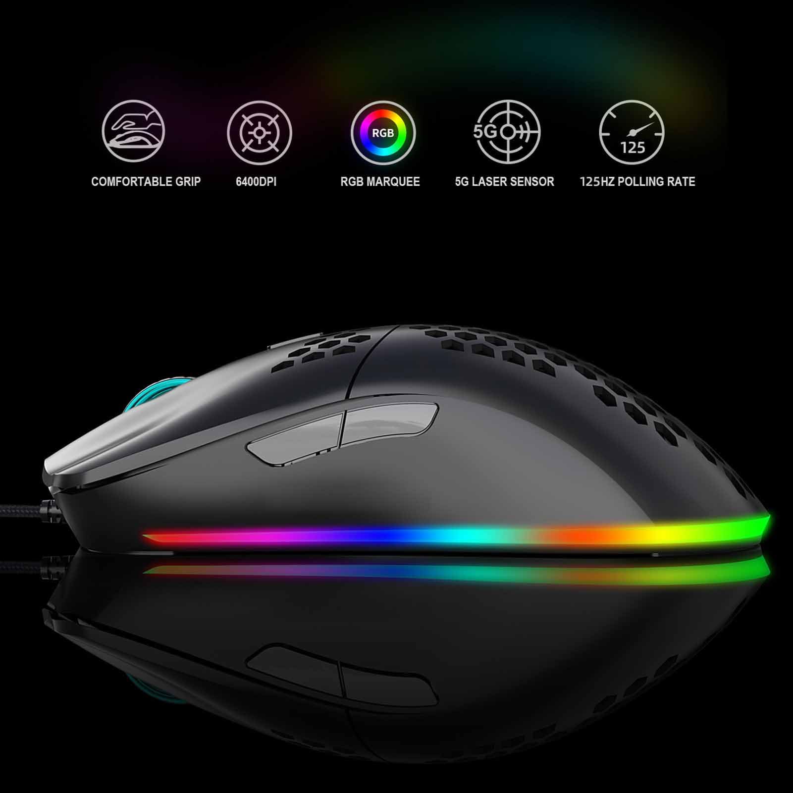 Garsent Tastiera da Gioco Meccanica e Combinazione di Mouse Modello, Retroilluminato RGB Cablato 61Key Anti Ghosting Honeycomb Gaming Mouse 6400 Dpi Ergonomic per i Giocatori di PC (insieme nero)