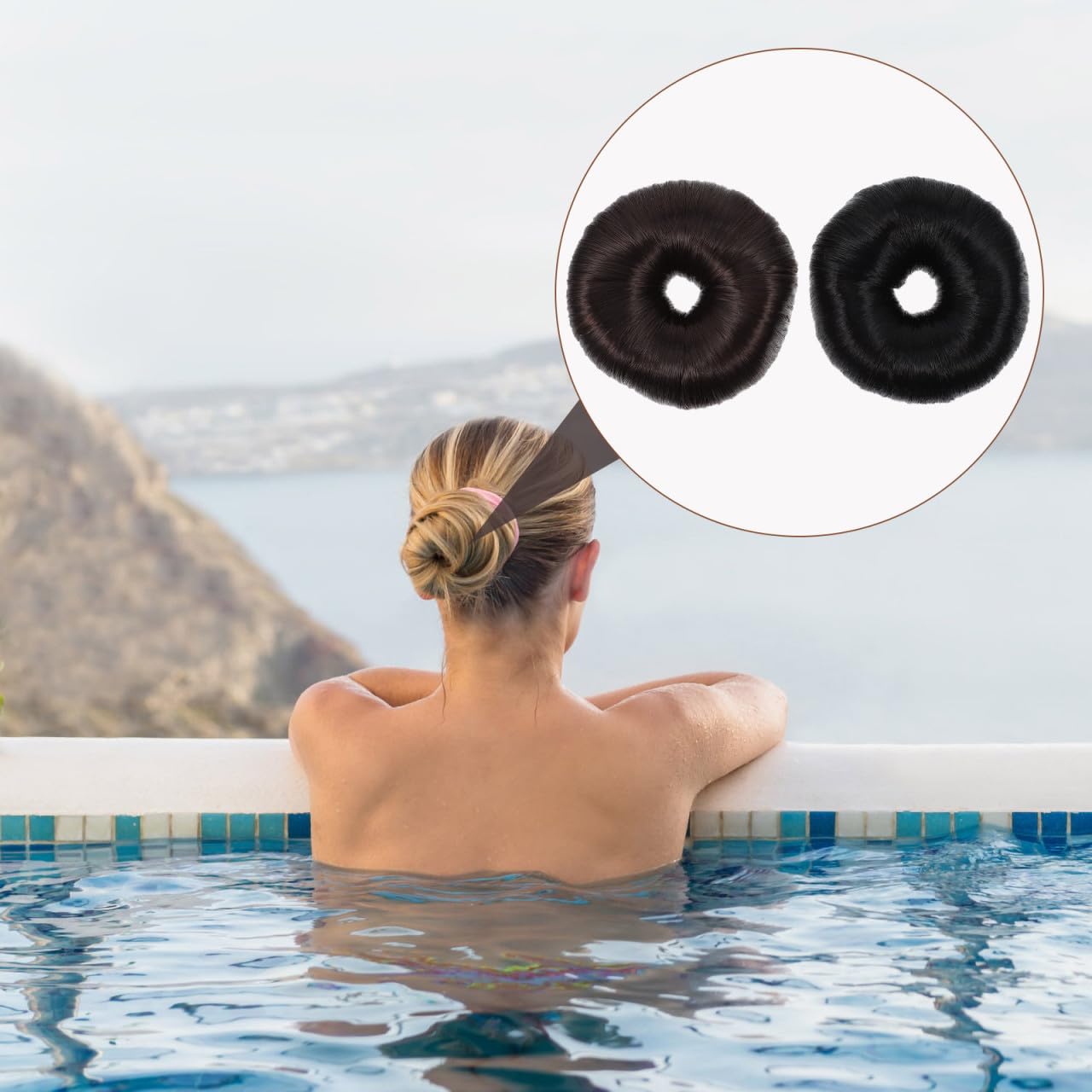 2pcs Black and Dark Coffee Hair Donut Bun Maker Set Wig Hairpiece Updo Hair Extension Rings for Messy Bun Shaper Accessory for Ponytail Styling