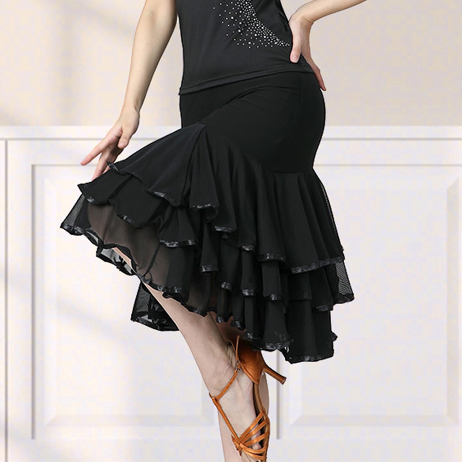 Jupe longue en maille pour danse de salon - Jupe moderne irrégulière - Costume d'Halloween pour femme