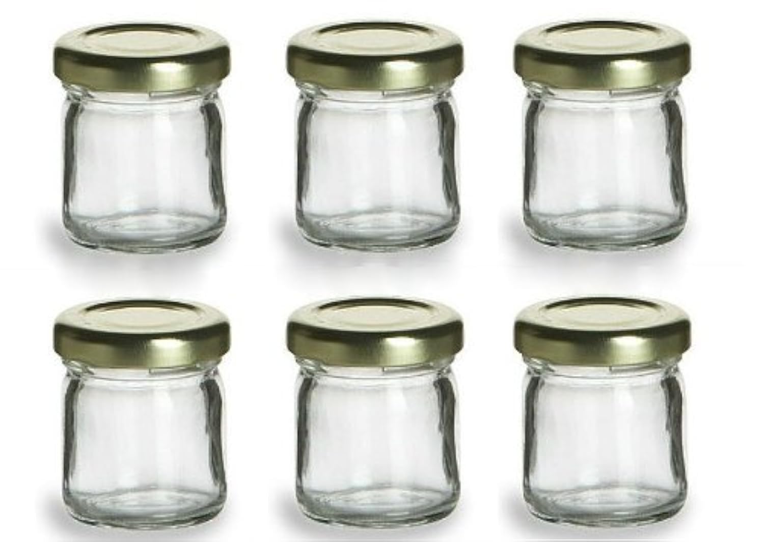 6 pcs, 1.5 oz Mini Glass Jars with Gold Lids - MADE IN USA - for Jam, Honey, Wedding Favors, Shower Favors