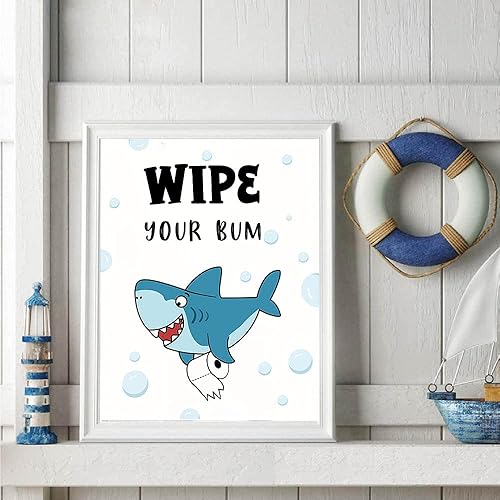 Miniatura 4 de IIILUYOT Divertidas reglas de decoración de baño de Sea Critters, juego de 4 impresiones artísticas de tiburón oceánico (8 x 10 pulgadas), póster