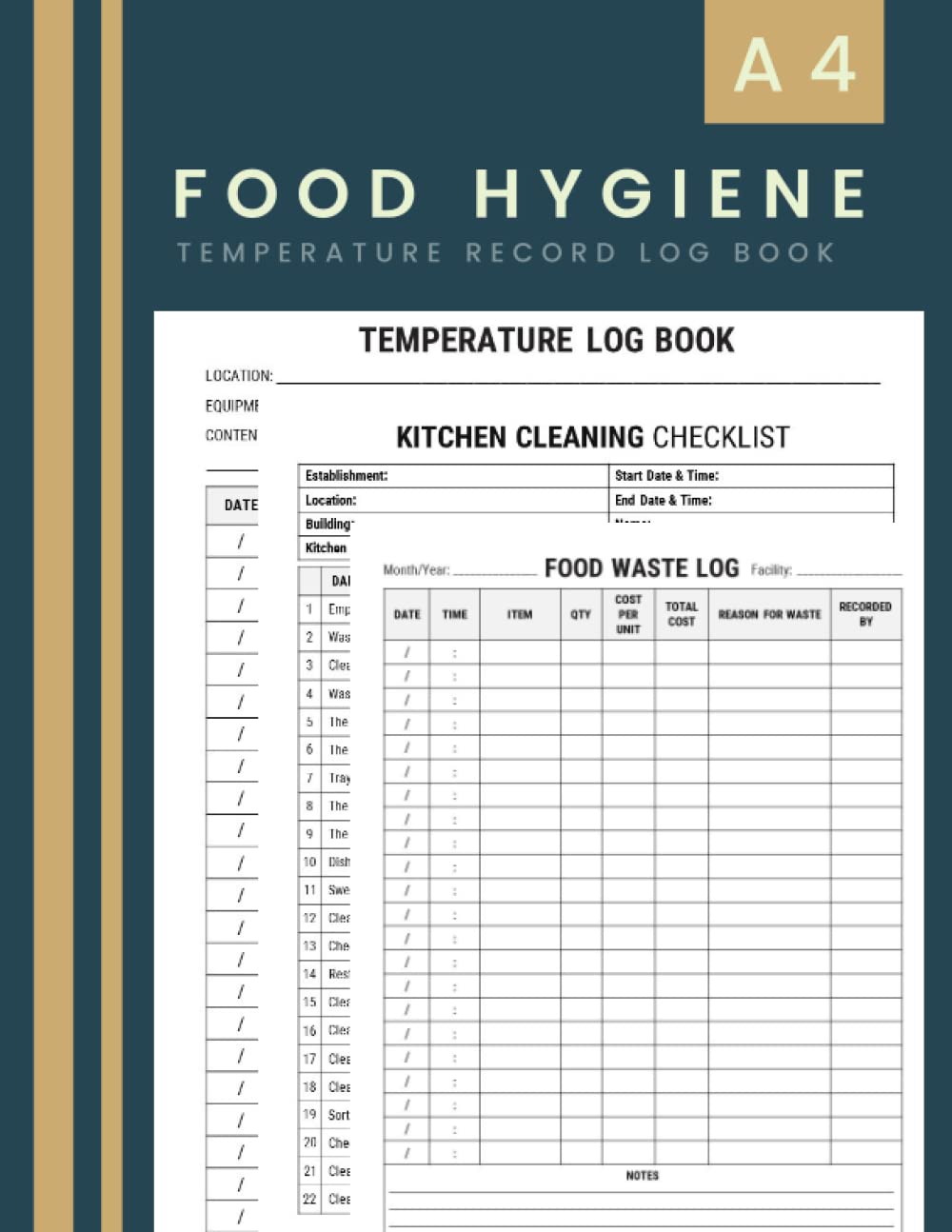 Food Hygiene Temperature Record Log Book for Health & Safety: Food Hygiene Record Book Food Records for Small Food Businesses Including Kitchen ... Temperature Log Book With Inventory Count.