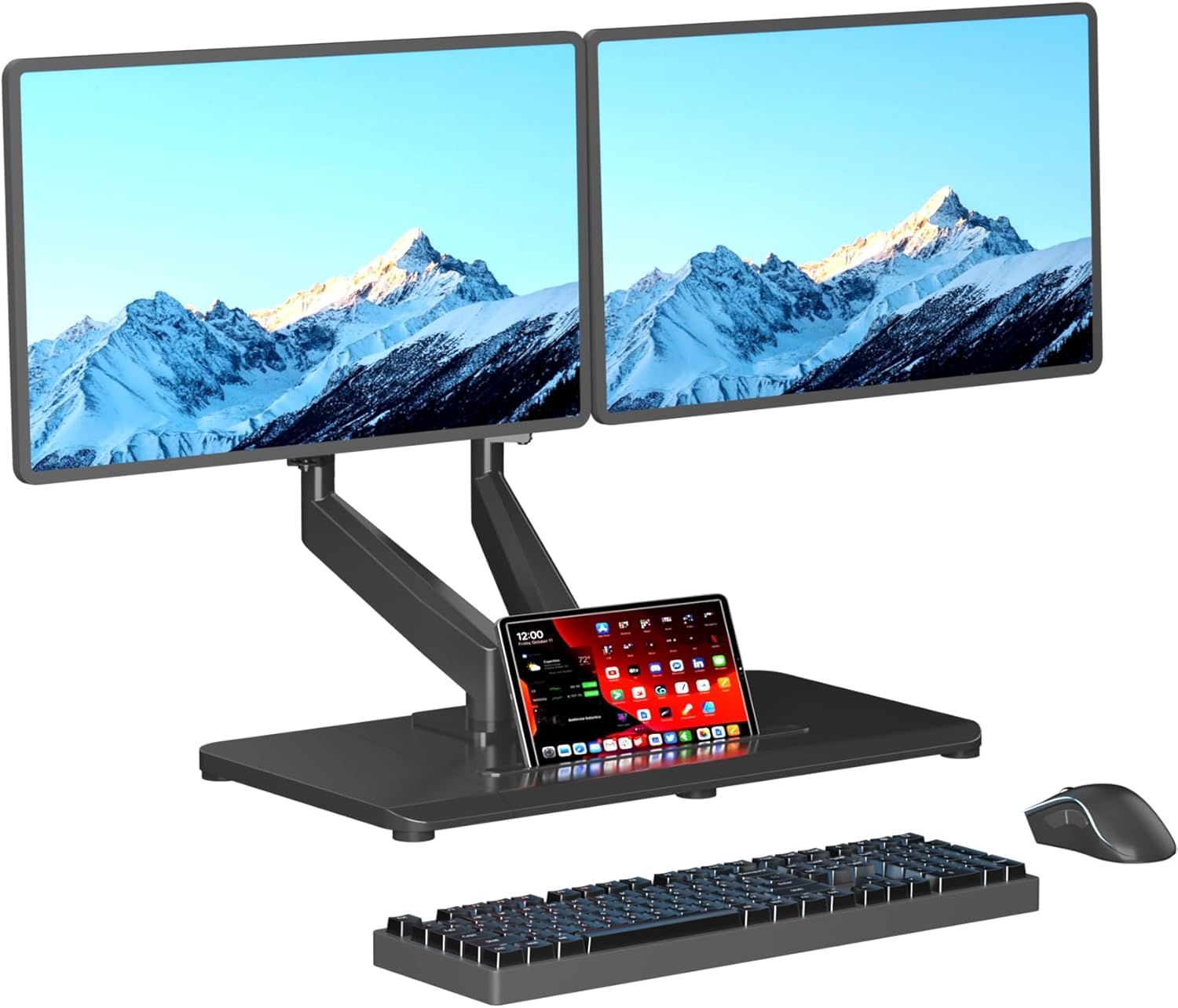 Pholiten Supporto doppio per monitor con molla a gas da 17-32 pollici, completamente mobile, autoportante, standard VESA, massimo 10 kg per schermo