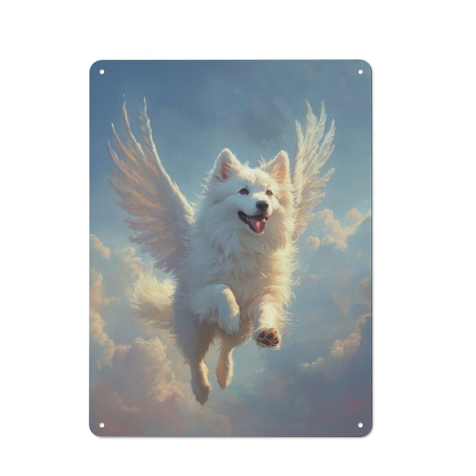 Junmoney Winged Samoyed Dog Flying In Sky Samoyed Ang El Heavenly Tribute Art Rustic Metal Sign 40X30cm For Lounge Or Reading Corner, For Reading Corner Decorators