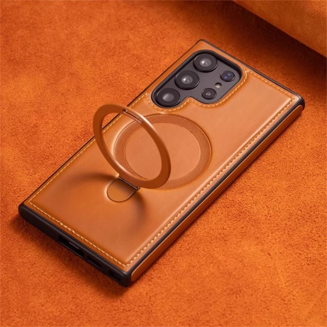 Biznesowy skórzany futerał magnetyczny w stylu retro do Samsunga Galaxy S26, S25, S24 Ultra, S23, S22 Plus, A15, z ładowaniem bezprzewodowym (do Samsunga S22Ultra/brązowy)