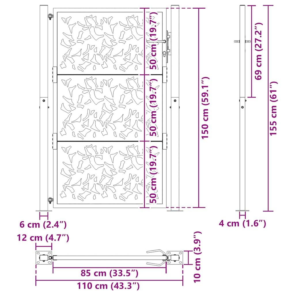 vidaXL Puerta de jardín de diseño de Hojas de Acero Negra 100x150 cm, Puerta de Cerca, Puerta Exterior, Puerta de Metal, Puerta de Seguridad