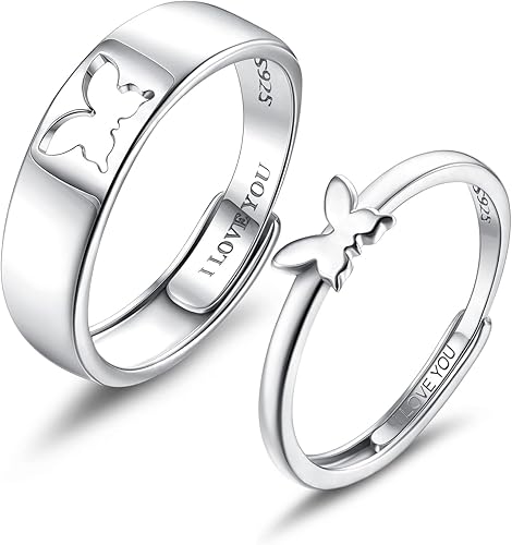 MILACOLATO Matching Rings for Couples 925 Sterling Silver Matching Heart Promise Rings I Love You Engagement Wedding Ring Sets for Him and Her