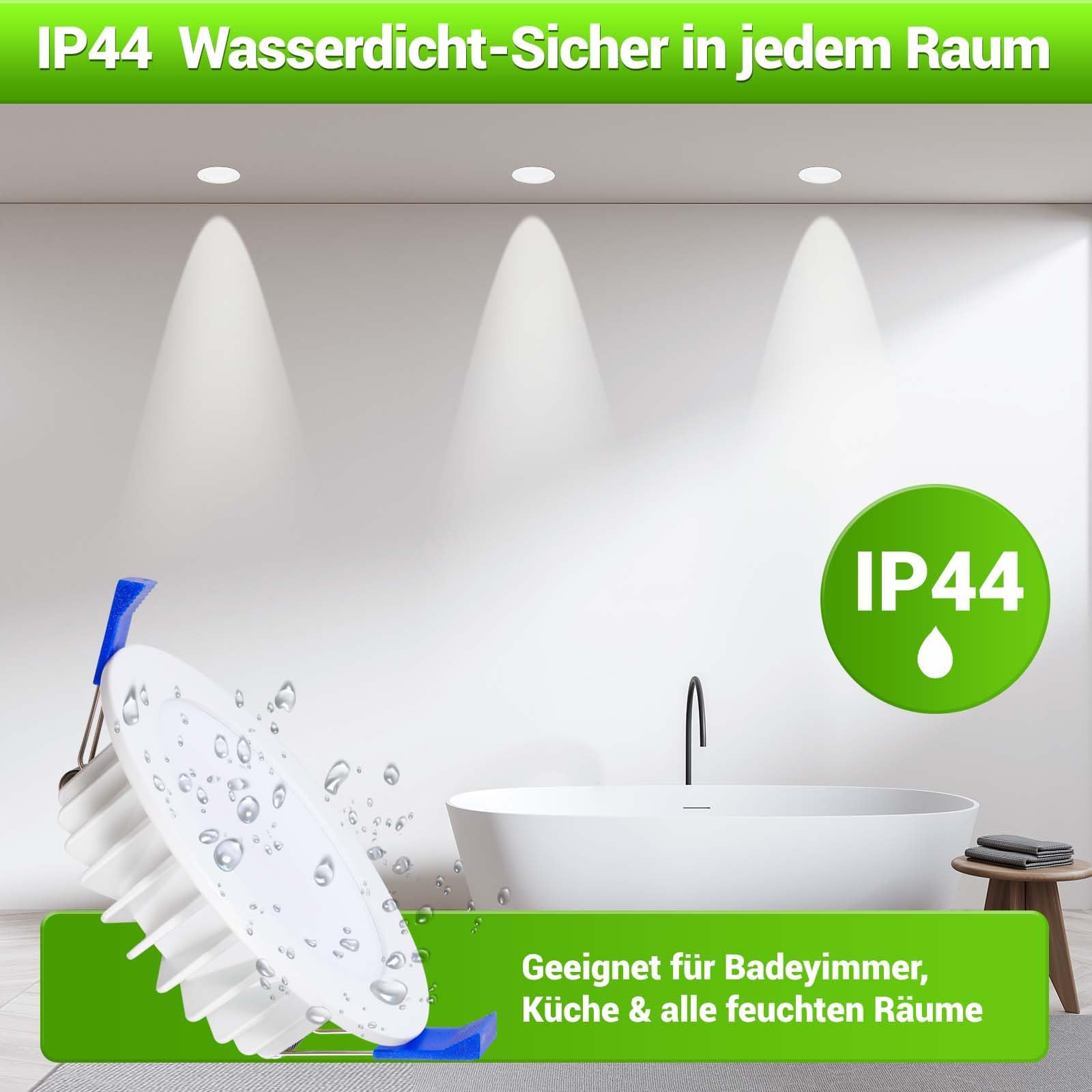Oseia LED Einbaustrahler 230V, 12W 1200lm, Ultra Flach, IP44, Dimmbar, 3 Farbtemperaturen (3000K/4000K/6000K), Einbauspots Decke für Bad & Küche, 6er Set
