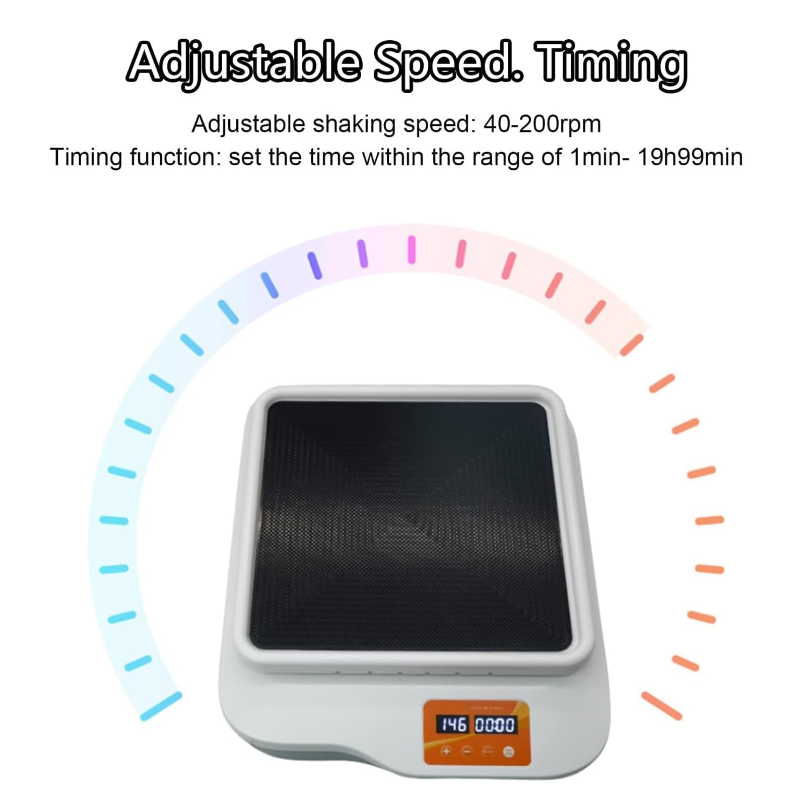 Agitador orbital digital, mezclador oscilante horizontal, temporizador/modo continuo 1min-19h59min, velocidad ajustable 40-200rpm, bandeja antideslizante para placas Petri, vasos, frascos