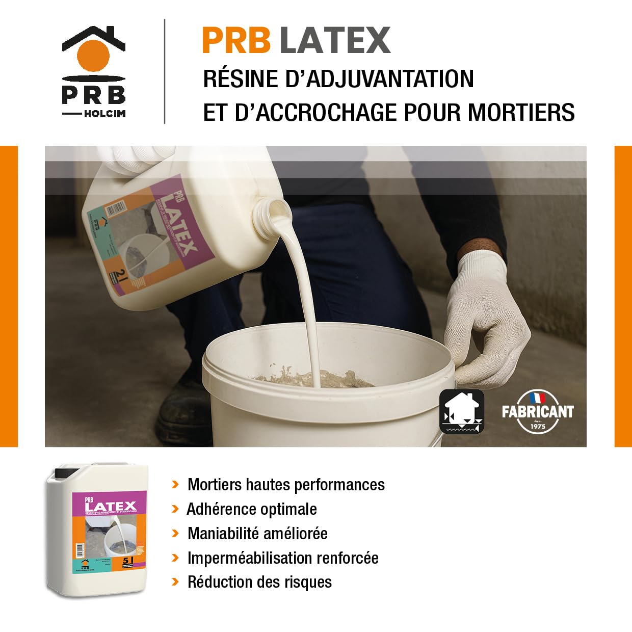 Résine d’Adjuvantation et d’Accrochage Latex 5L - Améliore Adhérence et Résistance des Mortiers - Additif Polyvalent Intérieur/Extérieur