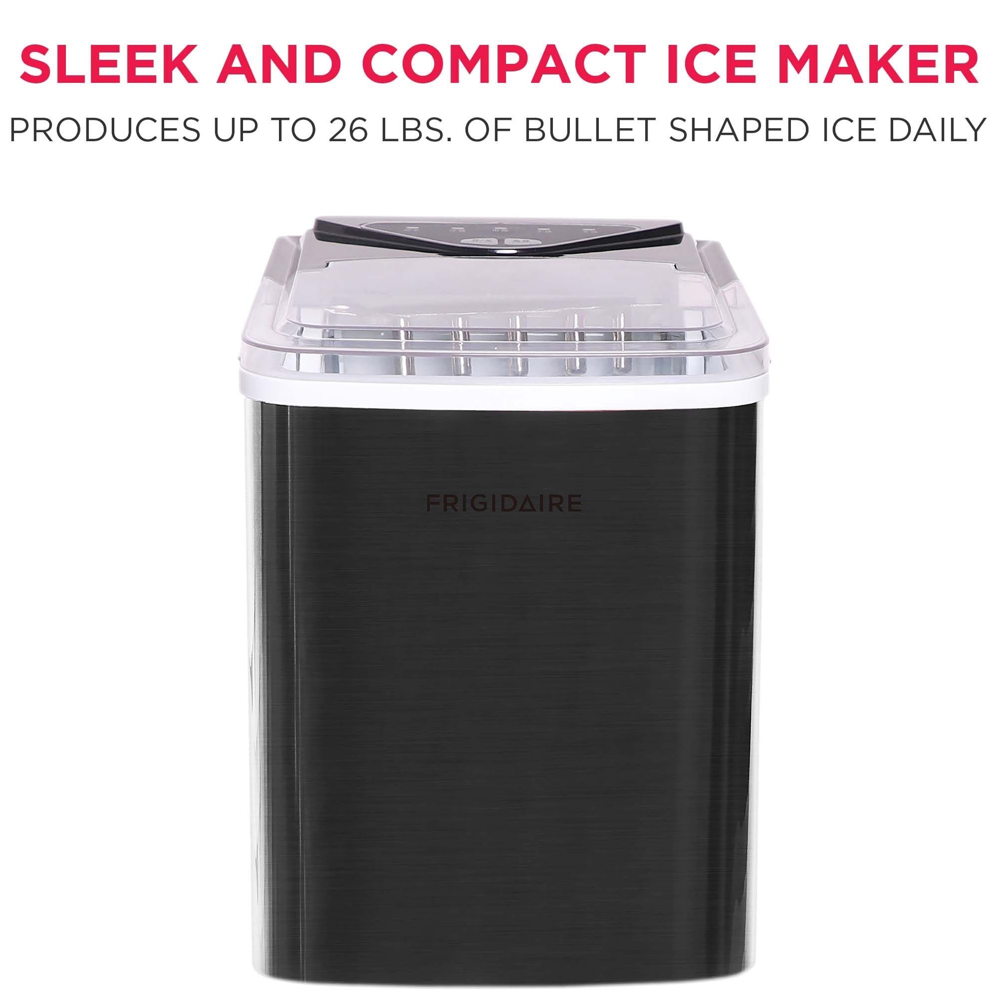 Frigidaire EFIC123-SSBLACK Compact Countertop Ice Maker, 26lbs of Ice per Day, Black Stainless on Fridge.com