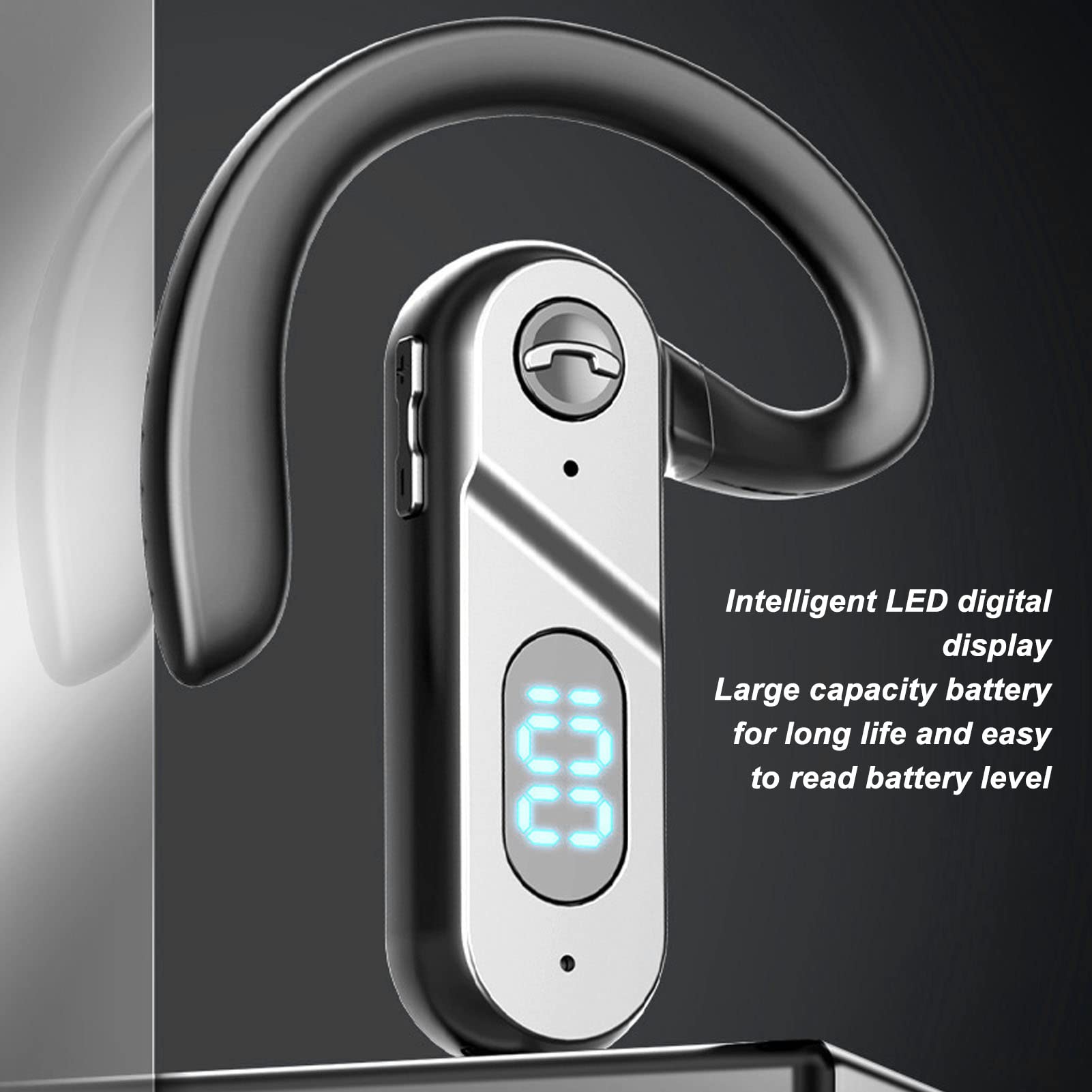 PUSOKEI Auriculares Inalámbricos Bluetooth, Auriculares de un Oído sin Dolor para Teléfono Celular, Auriculares con Gancho para la Oreja sin Tapones para los Oídos, Auricular Impermeable